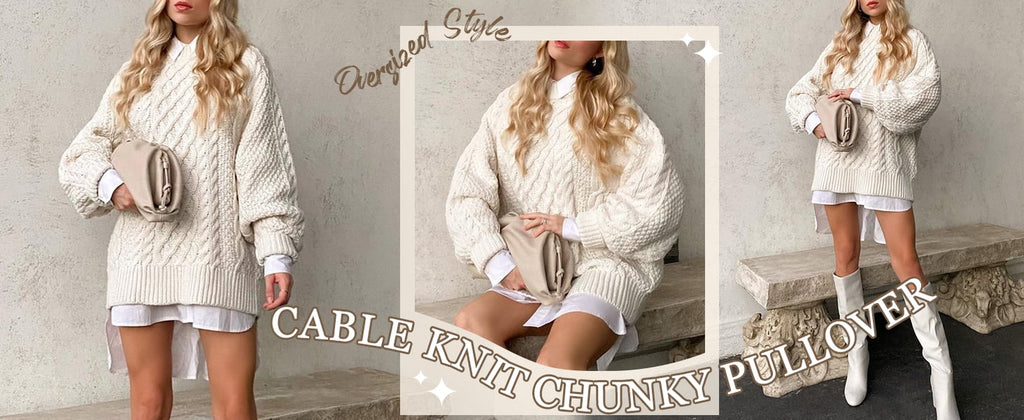 Oversized Sweaters for Women Cable Knit Chunky Pullover Sweater