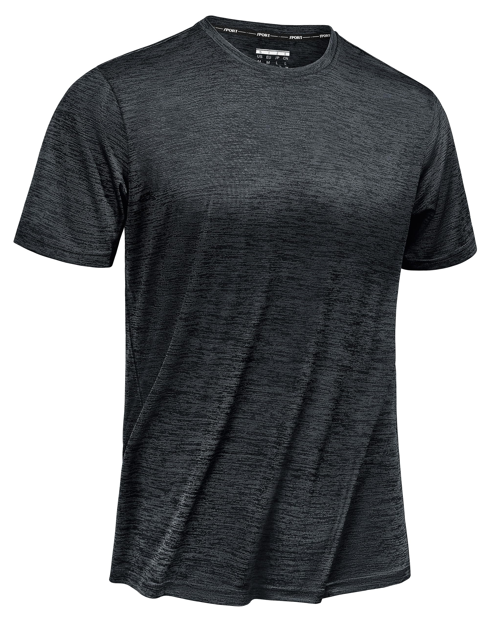 TACVASEN Tee Shirts for Men Athletic Shirt Jogging Shirt Workout Shirts Fitness T Shirts for Men Quick Dry Tee Shirt Crew Neck Black Muscle Shirts